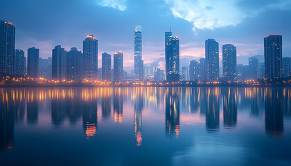 Fototapeta premium Modern City Skyline at Dusk