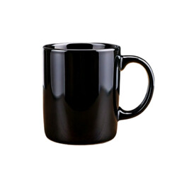 Black Ceramic Coffee Mug Mockup, Front View Blank Cup for Branding, Isolated on Transparent Background