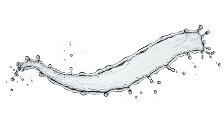 A dynamic and elegant splash of liquid gracefully curves across the frame, showcasing the fluidity and movement of the substance against a pristine white backdrop.