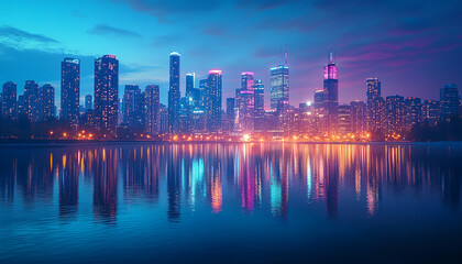 Fototapeta premium Modern City Skyline at Dusk