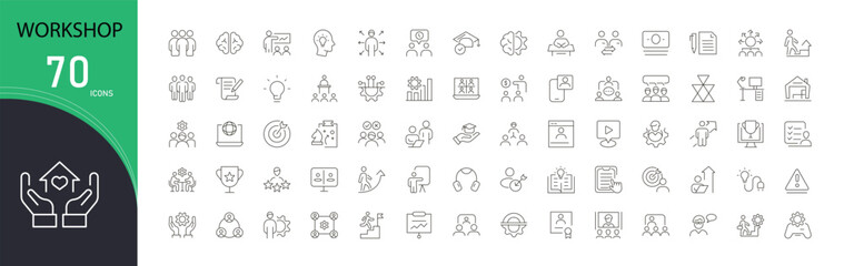 Workshop-related icon collections. Includes tools, hammer, wrench, gear, repair, craft, mechanic, machine, and construction icons. Outline icons.