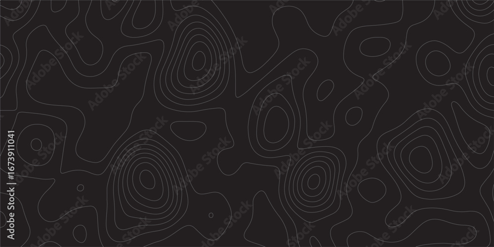 Poster abstract white on black background topographic line map pattern. contour elevation topographic and t