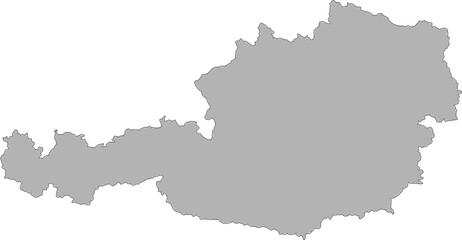 A clean, minimalist, and blank outline map of Austria in a professional grayscale color. Ideal for sleek presentations, infographics, or as a simple graphic element for any project.


