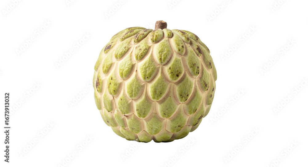 Poster custard apple sits centered showing the fruit's unique textured surface against a solid background.