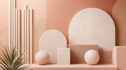 Abstract Neutral Tones Geometric Shapes Minimalist Product Display Background