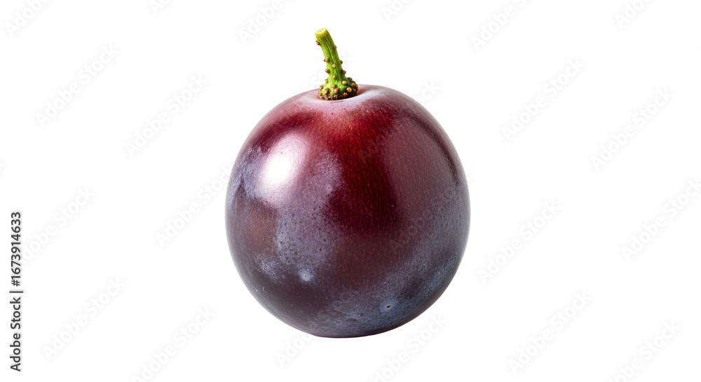 Poster dark grape sits against a plain background displaying its round shape and small stem.