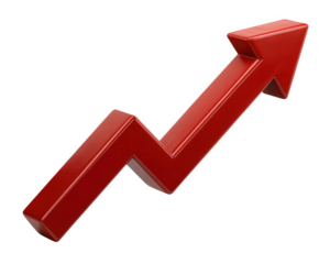 Red arrow upward trend growth success business finance 3D isolated positive increase symbol motivation progress economic direction achievement improvement market concept optimism opportunity