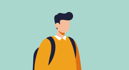 A minimalist illustration of a young student wearing a backpack, embodying education, learning, and youth. Ideal for back-to-school themes or modern lifestyle concepts.