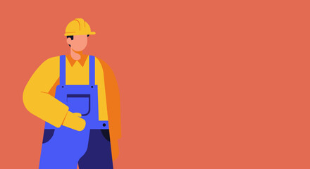 Professional construction worker in a hard hat and overalls, ready for work. Ideal for themes of industry, safety, building, and skilled labor with copy space.