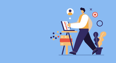 Professional man engaged in creative work on a laptop, illustrating productivity, remote work, and digital innovation in a modern office or freelance setting.