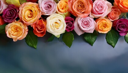 Obraz premium vibrant roses in various shades with delicate green leaves