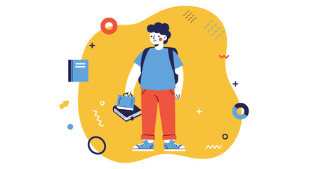 A cheerful student with a backpack holds books, symbolizing education, learning, and academic pursuits. Ideal for school, youth, and knowledge-related content.