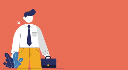 Professional businessman with briefcase standing on an orange background, ready for work or a new opportunity. Ideal for corporate, career, and finance themes.