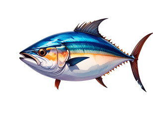Fototapeta premium Carefully drawn illustration of tuna. Charming. Delicious. Hand-drawn style. Brush. Seafood. Freshness. Fresh. Market. DHA, EPA. Health. Diet.