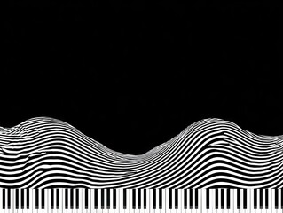 Abstract black and white striped hills, subtly mimicking the structure of a piano keyboard, creating a dynamic visual effect.