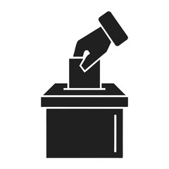 Hand Voting with Ballot Box, Flat Minimalist Style Vector Illustration