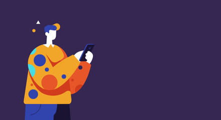 Stylized illustration of a person actively using a smartphone, symbolizing digital communication, social media, and mobile technology in a modern lifestyle context.