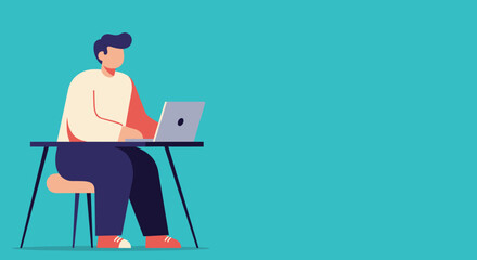 Man working on laptop at desk, illustrating remote work, online education, or digital business concepts. Ideal for technology, productivity, or freelance lifestyle themes.