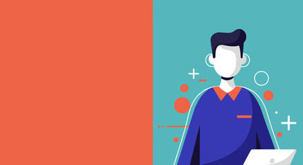 Modern illustration of a person working on a laptop, perfect for business, technology, and online communication concepts. Features ample copy space.