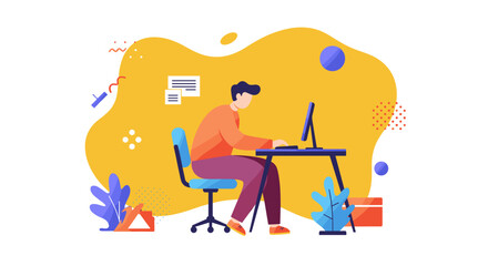 A person diligently working on a desktop computer at a desk, representing concepts of productivity, remote work, online learning, or digital business tasks.