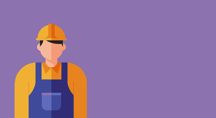 Flat design illustration of a professional worker in a hard hat and overalls, symbolizing labor, safety, and construction. Ideal for business, essential services, or career themes.