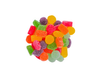 Assorted colorful jelly candies with various flavors, sugar-coated and chewy, displayed in vibrant...