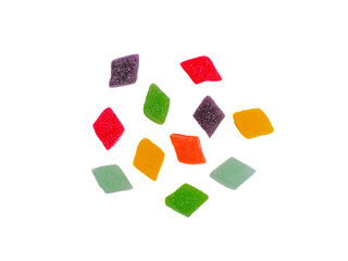 Assorted colorful jelly candies with various flavors, sugar-coated and chewy, displayed in vibrant...