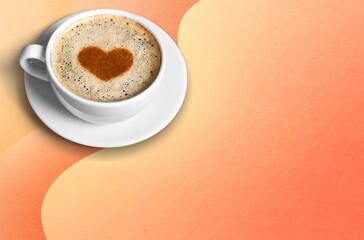 Tasty hot aroma cappuccino coffee with latte art