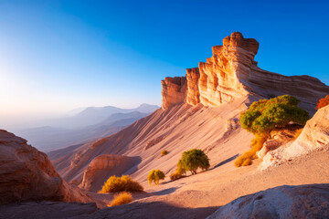Abstract rock formations on a wide plateau with dramatic geological landscape shapes