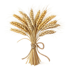 Golden wheat sheaf tied with twine, celebrating harvest season and rural farm life simplicity  isolated on a white background