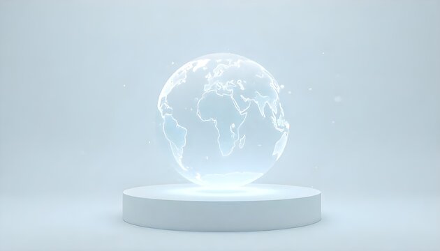 3D wireframe globe with digital data streams and binary code overlay, representing global technology network .