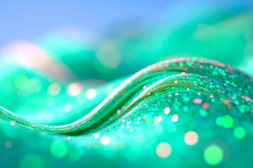 Emerald light streaks with floating orbs sparkling particles and wavy energy lines