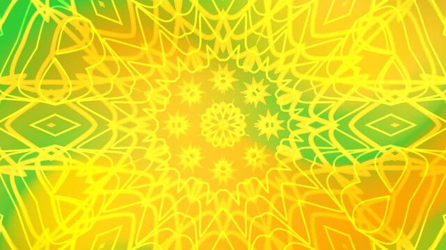 Animated kaleidoscope orange pattern with lines and star shapes. Perfect for backgrounds, designs, and elegant decor prints. Suitable for various creative projects.