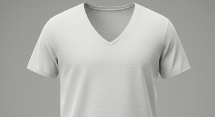 A plain white short-sleeved V-neck t-shirt is displayed against a neutral gray background, showcasing the garment's simple design and casual style, perfect for everyday wear.