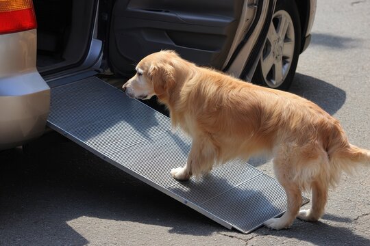 Dog Ramp: Dog Walking Up Ramp Into Car for Easy Transport and Incline Assistance