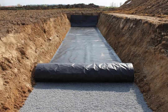 Realistic Photo of Pit Cover and Geomembrane: A Construction Site View.