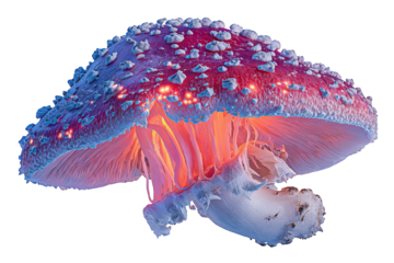 Glowing Purple And Red Mushroom On Black Background