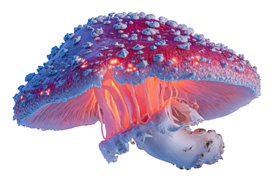 Glowing Purple And Red Mushroom On Black Background