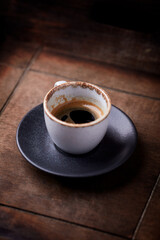 Cup of coffee on wooden background. Soft focus. Copy space	