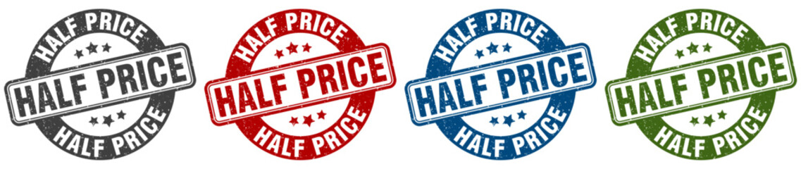 half price stamp. half price round stamp set isolated on white background