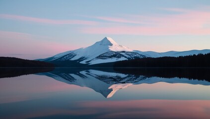 Snowcapped peak reflecting in calm lake. (1)