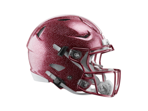 Maroon and white football helmet profile view, Isolated On White Background, Png Transparent - Powered by Adobe