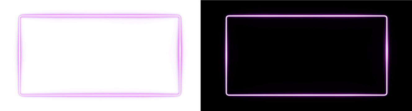 Glowing pink neon rectangular frame. A vibrant, retro border element with transparent background (PNG) perfect for futuristic, cyberpunk, and 80s-style design projects