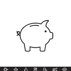 Simple black line drawing of a piggy bank, isolated on a white background.