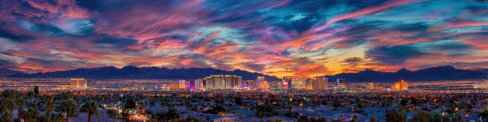 Las Vegas, NV Cityscape at Sunset: Colorful Skyline with City Lights
