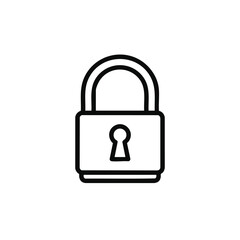 Simple black outline illustration of a padlock, showing a security lock.
