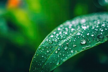 Close-up of a wet leaf with dew drops