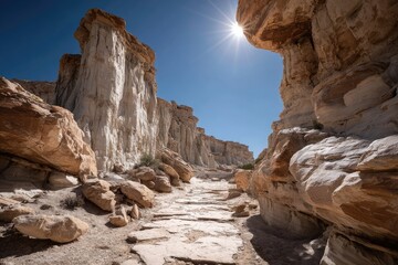 Sunny path through a colorful rock canyon