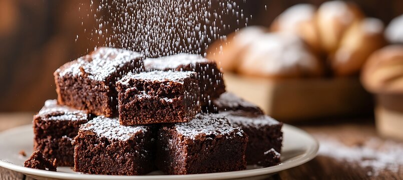 Delicious chocolate brownies with powdered sugar dessert food photography sweet baked goods tasty treat photo
