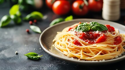 Delicious spaghetti with tomato sauce and basil a classic italian dish perfect for dinner or lunch time meal
